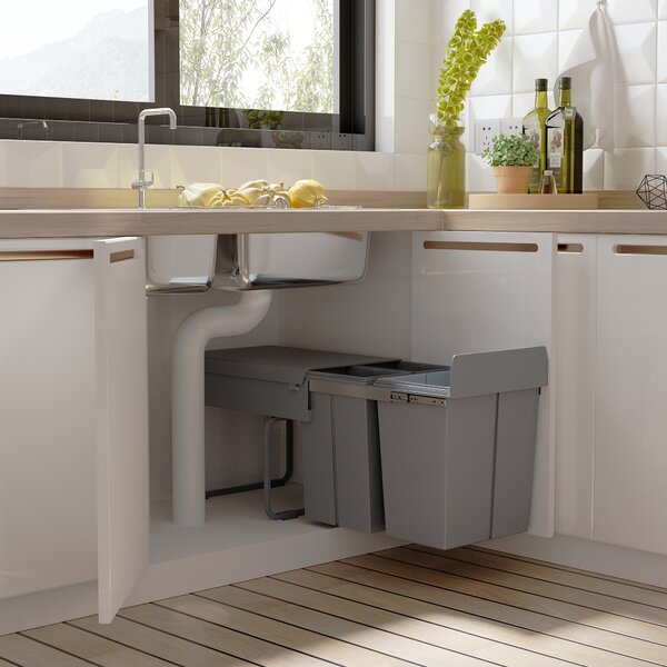 HOMCOM Systém na třídění odpadu 1 x 20L + 2 x 10L Vestavěný odpadkový koš se 3 oddíly Vytahovací systém pro třídění odpadu pro instalaci do spodní skř