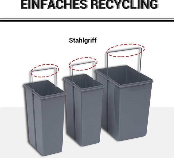 HOMCOM Systém na třídění odpadu 1 x 20L + 2 x 10L Vestavěný odpadkový koš se 3 oddíly Vytahovací systém pro třídění odpadu pro instalaci do spodní skř