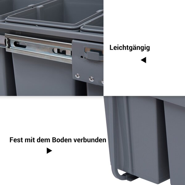 HOMCOM Systém na třídění odpadu 1 x 20L + 2 x 10L Vestavěný odpadkový koš se 3 oddíly Vytahovací systém pro třídění odpadu pro instalaci do spodní skř