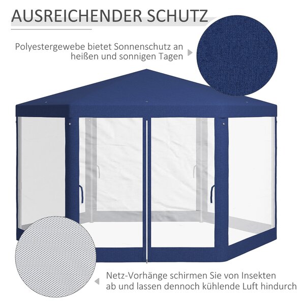 Outsunny Pavilon 4x3m Hexagonální Voděodolný Stabilní Zimní Odolný Pavilon s Moskytiérou, Party Stan, Zahradní Altán se 6 Bočními Panely pro Kempování