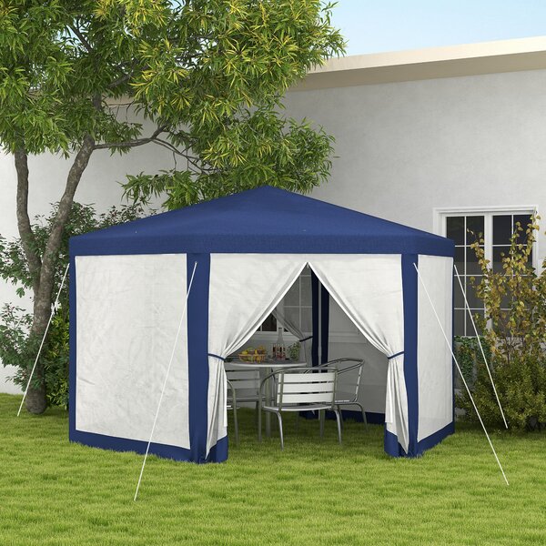 Outsunny Pavilon 4x3m Hexagonální Voděodolný Stabilní Zimní Odolný Pavilon s Moskytiérou, Party Stan, Zahradní Altán se 6 Bočními Panely pro Kempování