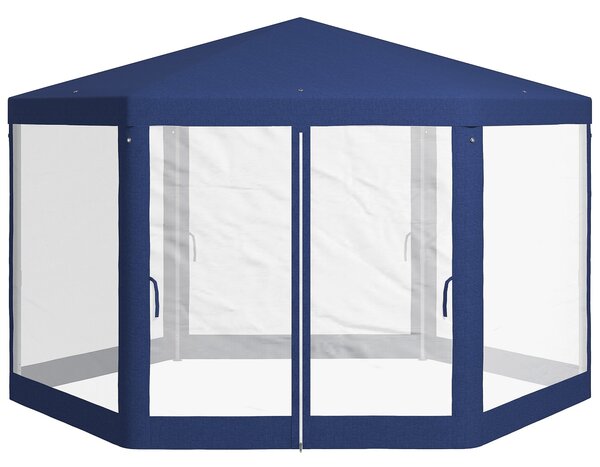 Outsunny Pavilon 4x3m Hexagonální Voděodolný Stabilní Zimní Odolný Pavilon s Moskytiérou, Party Stan, Zahradní Altán se 6 Bočními Panely pro Kempování