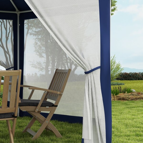 Outsunny Pavilon 4x3m Hexagonální Voděodolný Stabilní Zimní Odolný Pavilon s Moskytiérou, Party Stan, Zahradní Altán se 6 Bočními Panely pro Kempování