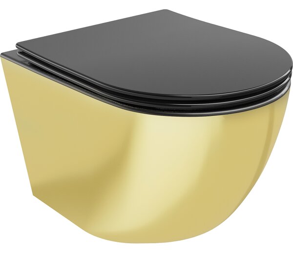 Mexen Lena, závěsná toaletní mísa 480x360x355 mm s pomalu padajícím sedátkem, černá matná - zlatá, 30224076
