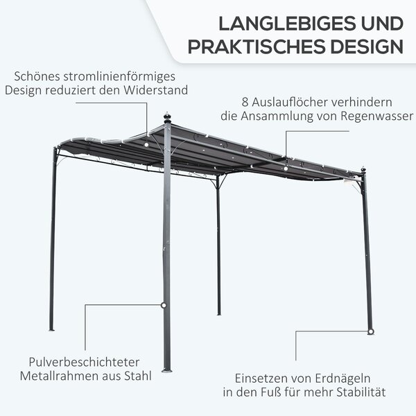 Outsunny Pergola Zahradní Pavilon Kryt Stan Šedý 297x297cm | Aosom