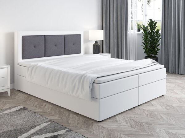 Boxspringová postel LILLIANA 4 - 140x200, bílá eko kůže / šedá
