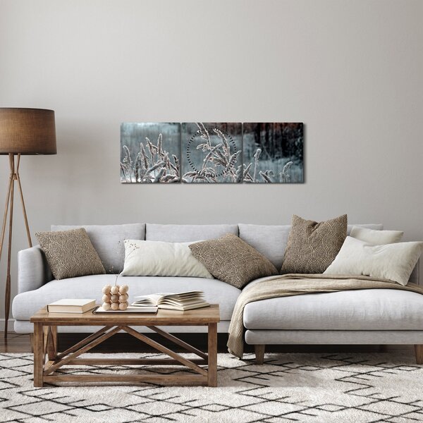 Obraz - Zamrzlá louka (s hodinami) (90x30 cm)