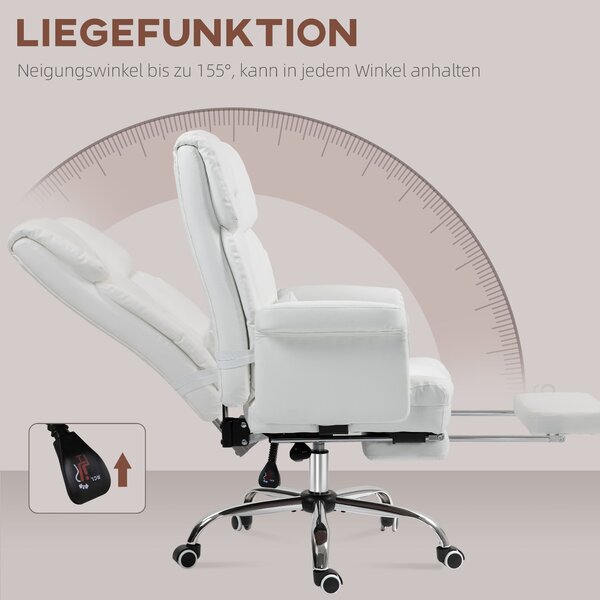 HOMCOM Kancelářská židle, ergonomická otočná židle s funkcí sklonu, bederním polštářem, výškově nastavitelná počítačová židle s opěrkou nohou, pro dom