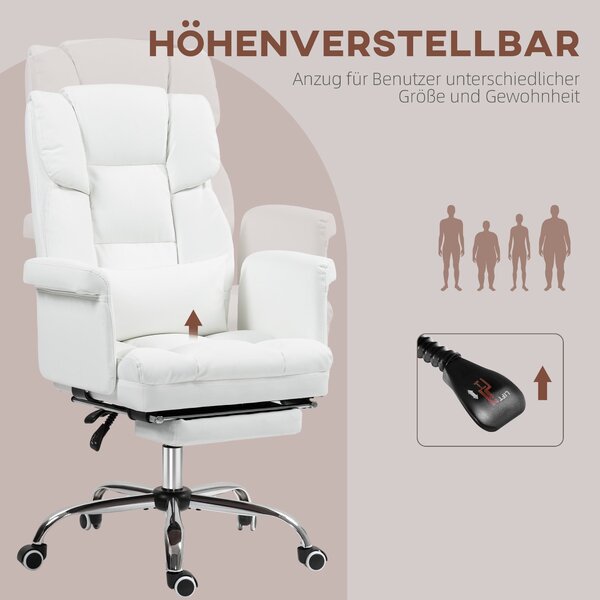 HOMCOM Kancelářská židle, ergonomická otočná židle s funkcí sklonu, bederním polštářem, výškově nastavitelná počítačová židle s opěrkou nohou, pro dom