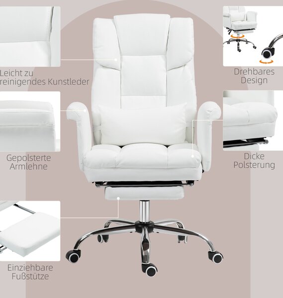 HOMCOM Kancelářská židle, ergonomická otočná židle s funkcí sklonu, bederním polštářem, výškově nastavitelná počítačová židle s opěrkou nohou, pro dom
