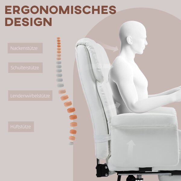HOMCOM Kancelářská židle, ergonomická otočná židle s funkcí sklonu, bederním polštářem, výškově nastavitelná počítačová židle s opěrkou nohou, pro dom