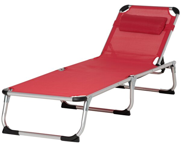Skládací sluneční lehátko Outsunny s opěrkou hlavy a nastavitelným zádovým opěradlem - pro kempování s nosností až 120 kg, ideální do parku a zahrady