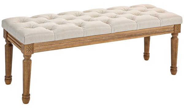 HOMCOM Lavice, čalouněná lavice s vzhledem lnu, dřevěné nohy, postelová lavice pro ložnici, obývací pokoj, chodbu, 120 x 41 x 48 cm, krémová | Aosom