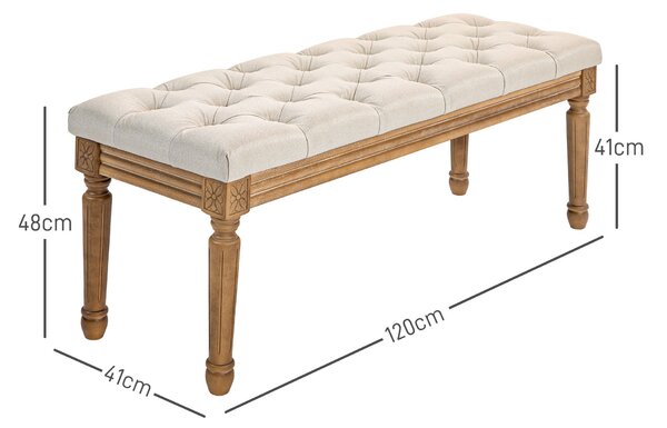 HOMCOM Lavice, čalouněná lavice s vzhledem lnu, dřevěné nohy, postelová lavice pro ložnici, obývací pokoj, chodbu, 120 x 41 x 48 cm, krémová | Aosom