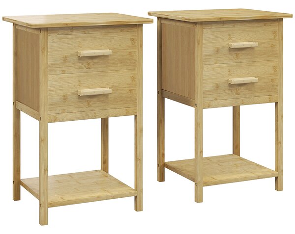 HOMCOM Sada nočních stolků 2 kusy, noční stolek s šuplíkem, policí, úchytkou, do ložnice, obývacího pokoje, přírodní, 40 x 34 x 60 cm | Aosom