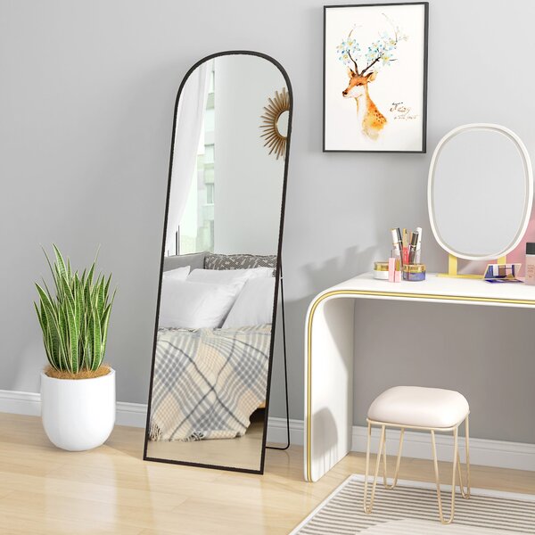 HOMCOM Celoplošné Zrcadlo 160,5 x 49 cm Obloukové Podlahové Zrcadlo s Nerozbitným Sklem a Hliníkovým Rámem, Opřené Zrcadlo, Stojací Zrcadlo do Obývací