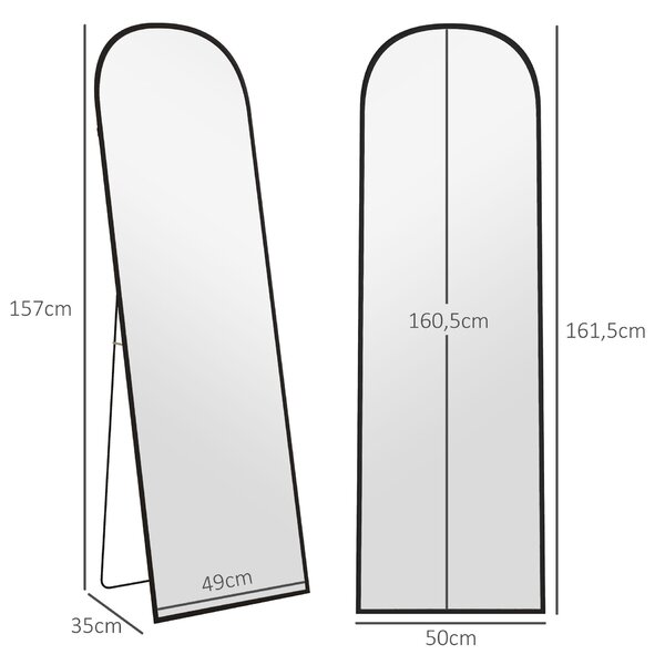 HOMCOM Celoplošné Zrcadlo 160,5 x 49 cm Obloukové Podlahové Zrcadlo s Nerozbitným Sklem a Hliníkovým Rámem, Opřené Zrcadlo, Stojací Zrcadlo do Obývací