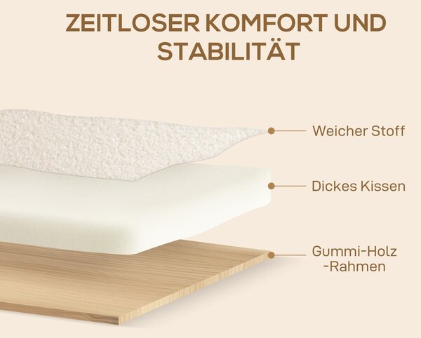 HOMCOM Křeslo s opěrkou, opěrkami, čalouněné lounge křeslo s efektem Sherpa, dřevěné nohy, pro ložnici, obývací pokoj, do 120 kg, krémově bílé | Aosom