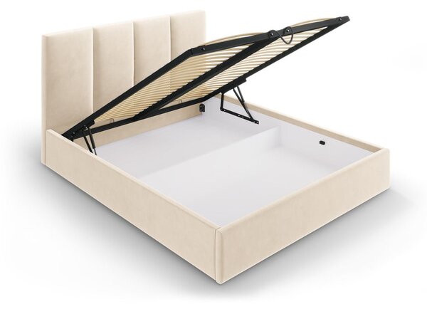 Béžová čalouněná dvoulůžková postel s úložným prostorem s roštem 160x200 cm Juniper – Mazzini Beds