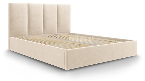 Béžová čalouněná dvoulůžková postel s úložným prostorem s roštem 160x200 cm Juniper – Mazzini Beds