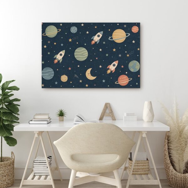 Obraz veselé rakety mezi planetami