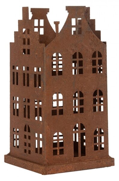 Dekorativní set dvou hnědých kovových domečků – 14x14x27 / 11x11x23 cm