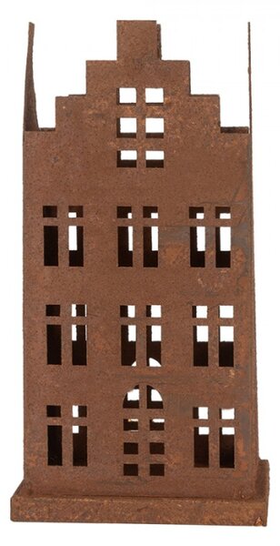 Dekorativní set dvou hnědých kovových domečků – 14x14x27 / 11x11x23 cm
