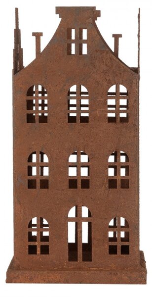 Dekorativní set dvou hnědých kovových domečků – 14x14x27 / 11x11x23 cm