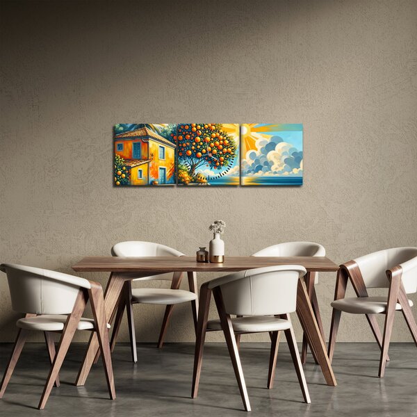 Obraz - Dům s pomeranči I. (s hodinami) (90x30 cm)