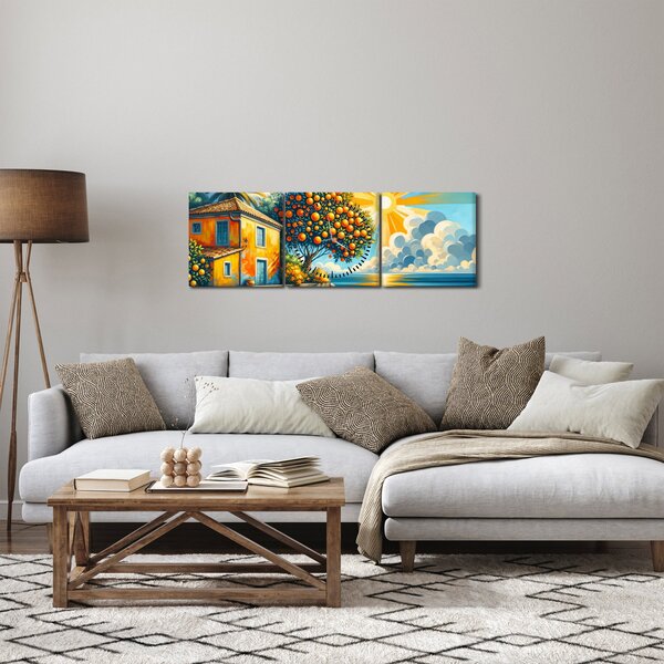 Obraz - Dům s pomeranči I. (s hodinami) (90x30 cm)