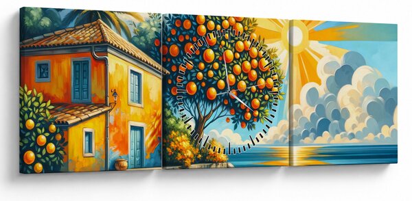 Obraz - Dům s pomeranči I. (s hodinami) (90x30 cm)
