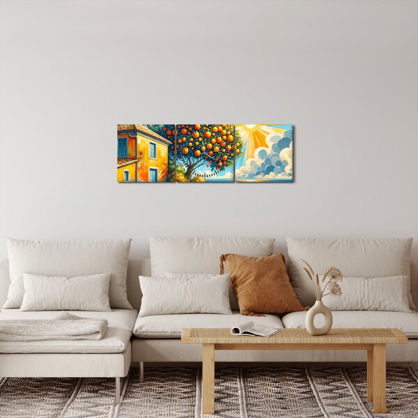 Obraz - Dům s pomeranči I. (s hodinami) (90x30 cm)