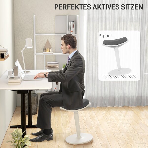HOMCOM Sedací Stolička, Ergonomická Stolička do Kanceláře, Nastavitelná Výška 56,5-71,5 cm, Otáčecí Křeslo do Kanceláře a Studovny, Síťovina, Šedá | A
