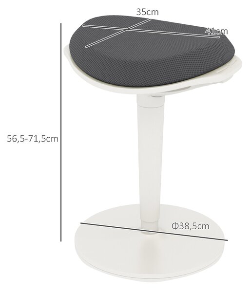 HOMCOM Sedací Stolička, Ergonomická Stolička do Kanceláře, Nastavitelná Výška 56,5-71,5 cm, Otáčecí Křeslo do Kanceláře a Studovny, Síťovina, Šedá | A