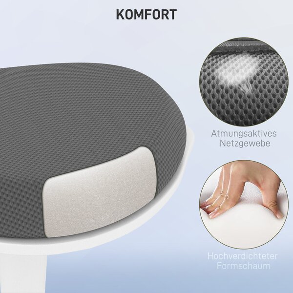 HOMCOM Sedací Stolička, Ergonomická Stolička do Kanceláře, Nastavitelná Výška 56,5-71,5 cm, Otáčecí Křeslo do Kanceláře a Studovny, Síťovina, Šedá | A