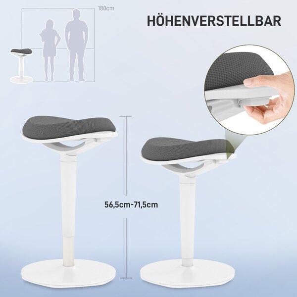 HOMCOM Sedací Stolička, Ergonomická Stolička do Kanceláře, Nastavitelná Výška 56,5-71,5 cm, Otáčecí Křeslo do Kanceláře a Studovny, Síťovina, Šedá | A