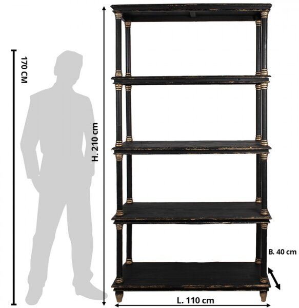 Černá dřevěná knihovna se 4 patry Sven – 110x40x210 cm