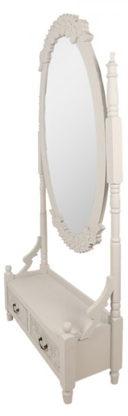 Bílé oválné zrcadlo s šuplíčky Margaretha – 85x30x180 cm cm