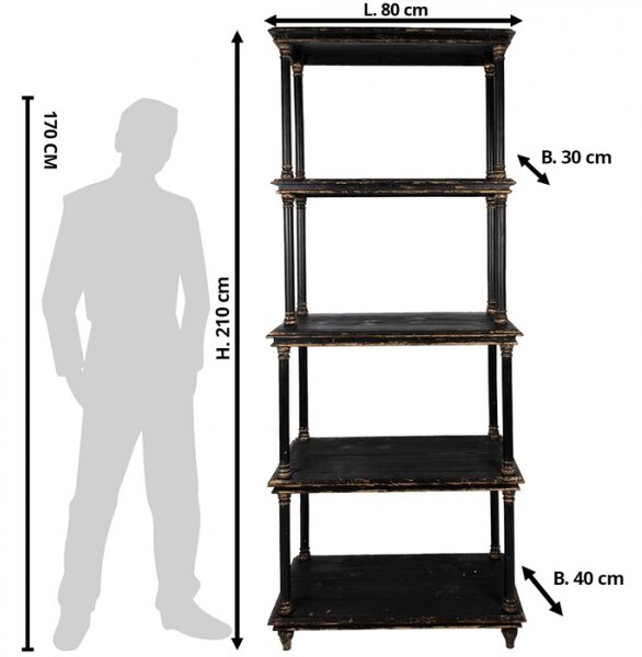 Černá dřevěná knihovna se 4 patry Sven – 80x40x210 cm