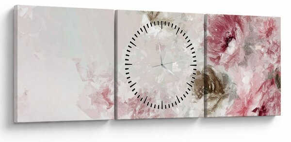 Obraz - Malba růžových květů (s hodinami) (90x30 cm)