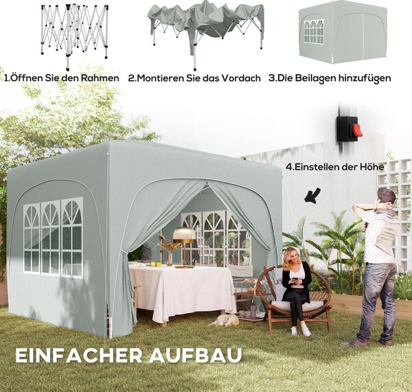 Outsunny Pavilon 3x3m, Voděodolný Stabilní Zimní Skládací Pavilon s UV Ochrannou 50+, Skládací Party Stan s 4 Bočními Panely a Taškou pro Přenášení, Z