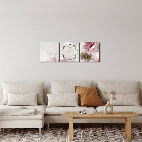 Obraz - Malba růžových květů (s hodinami) (90x30 cm)