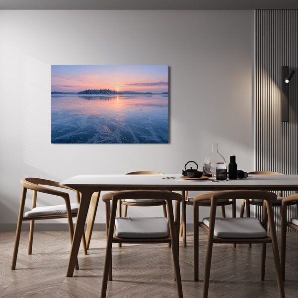 Obraz zimní jezero při svítání