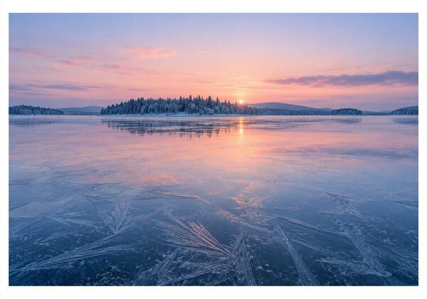 Obraz zimní jezero při svítání