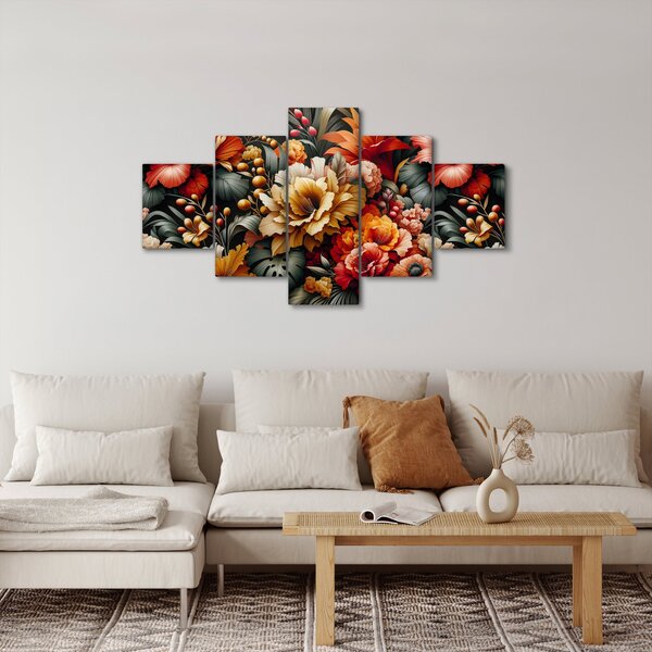 Obraz - Oranžovo-červené květy (125x70 cm)