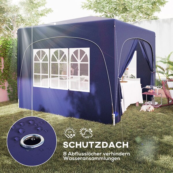 Outsunny Zahradní Altán 3x3m, Voděodolný Stabilní Zimní Pop-up Skládací Altán, UV Ochrana 50+, Skládací Party Stan Zahradní Altán s 4 Bočními Panely