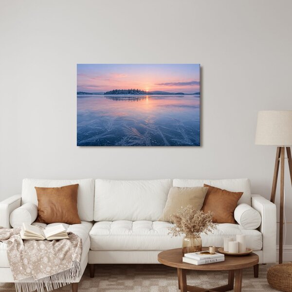 Obraz zimní jezero při svítání