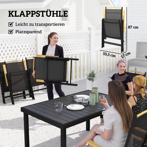Sada skládacího jídelního nábytku Outsunny 7 kusů - Balkonový set 1 stůl + 6 židlí - Zahradní nábytek - Hliníkový síťový set černý | Aosom