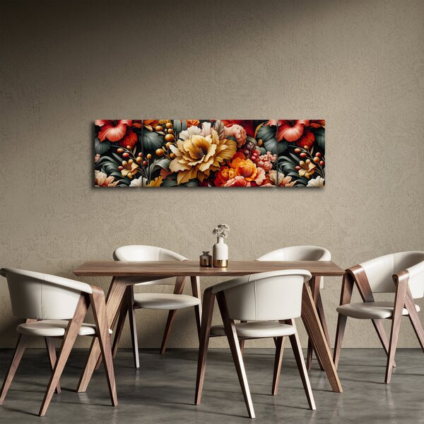 Obraz - Oranžovo-červené květy (170x50 cm)