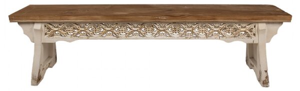 Dřevěná lavice s vyřezávaným vzorem a patinou – 169x36x46 cm